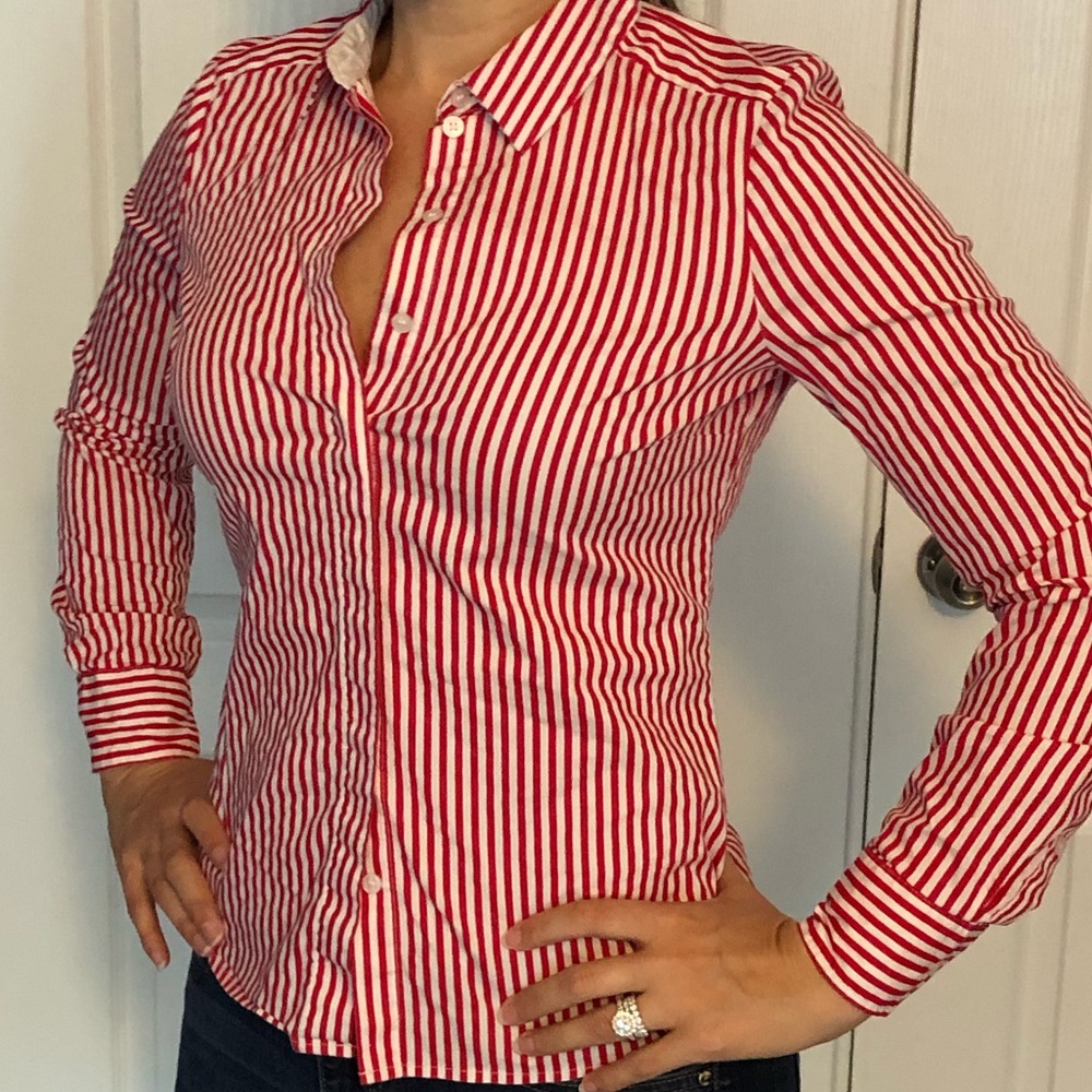 H&M Red and White Striped Blouse sz 6
